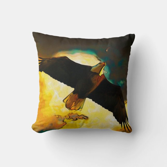 Eagle Storm - Flying Bald Eagle Fantasy Art Cushion (Front)