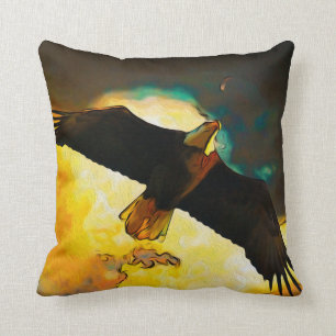 Eagle Storm - Flying Bald Eagle Fantasy Art Cushion
