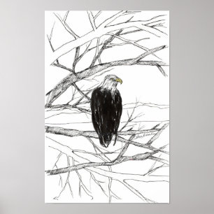 Eagle Tree Desert Landscape Ink Sketch Poster