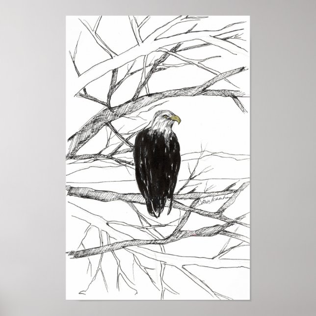 Eagle Tree Desert Landscape Ink Sketch Poster (Front)