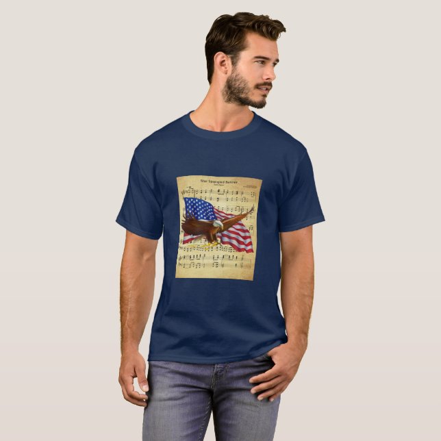 Eagle ~ US Flag ~ Star Spangled Banner Sheet Music T-Shirt (Front Full)