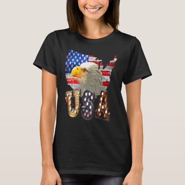 Eagle Usa Lightbulb 4th Of July Memorial Independe T-Shirt (Front)
