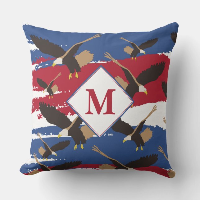 Eagle USA Patriotic American Flag Monogram Cushion (Front)
