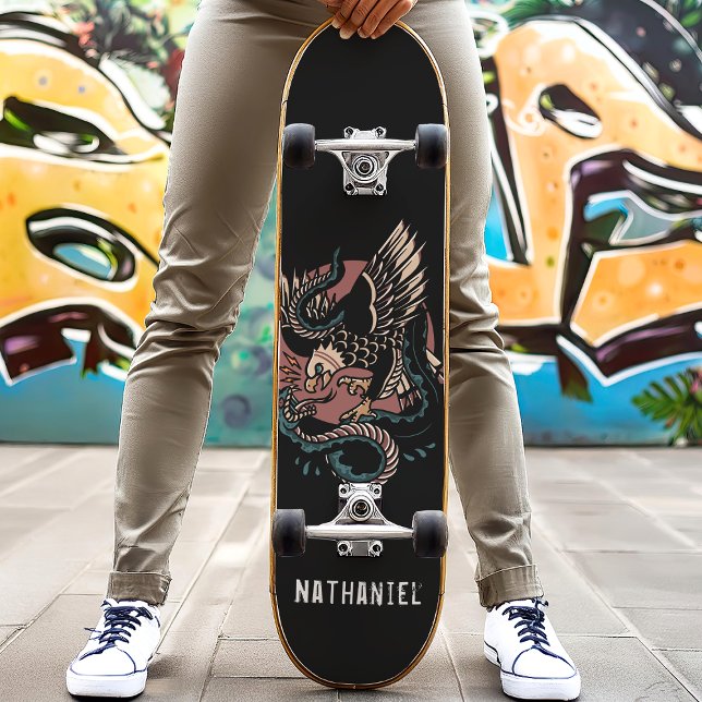 Eagle Vs Snake Retro Tattoo Style Custom Name Skateboard (Creator Uploaded)