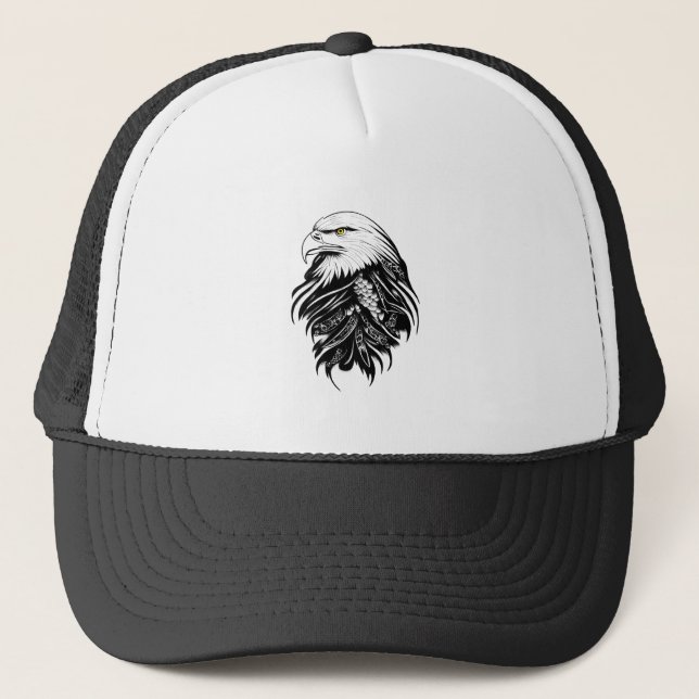 Eagle Wild Animal Nature Illustration Art Tattoo Trucker Hat (Front)