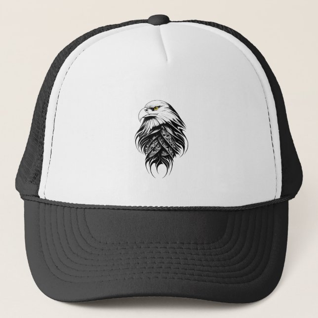 Eagle Wild Animal Nature Illustration Art Tattoo Trucker Hat (Front)