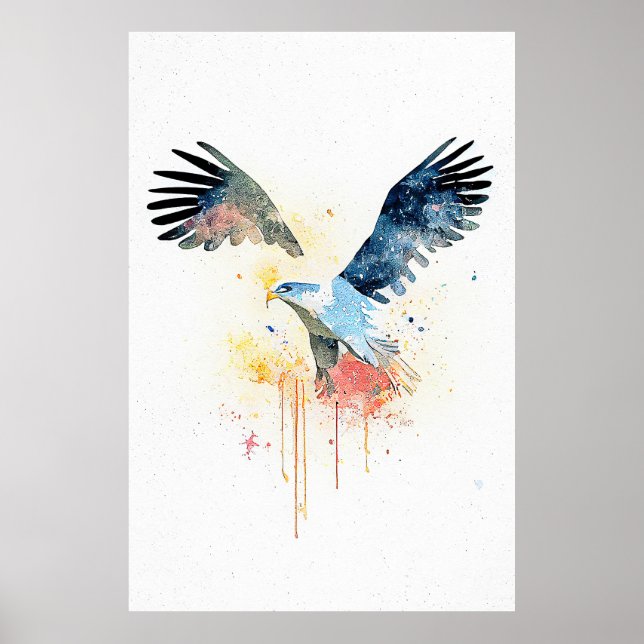 Eagle Wild Animal Nature Watercolor Art Painting Poster (Front)