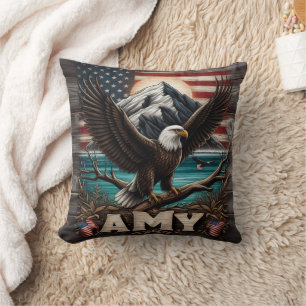Eagle Wings Spread by American Flag Cushion