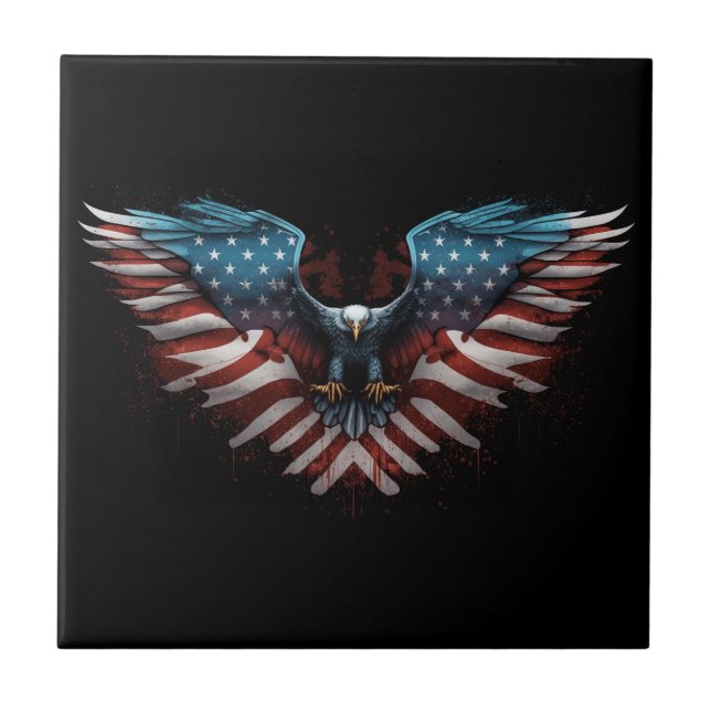 eagle-with-american-flag-it ceramic tile (Front)