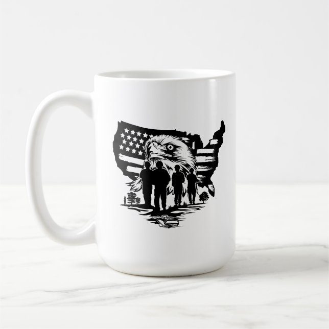 Eagle With American Flag & Soldiers Mug (Left)