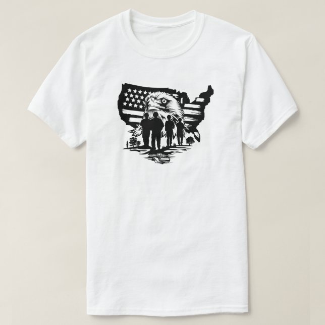 Eagle With American Flag & Soldiers T-Shirt (Design Front)