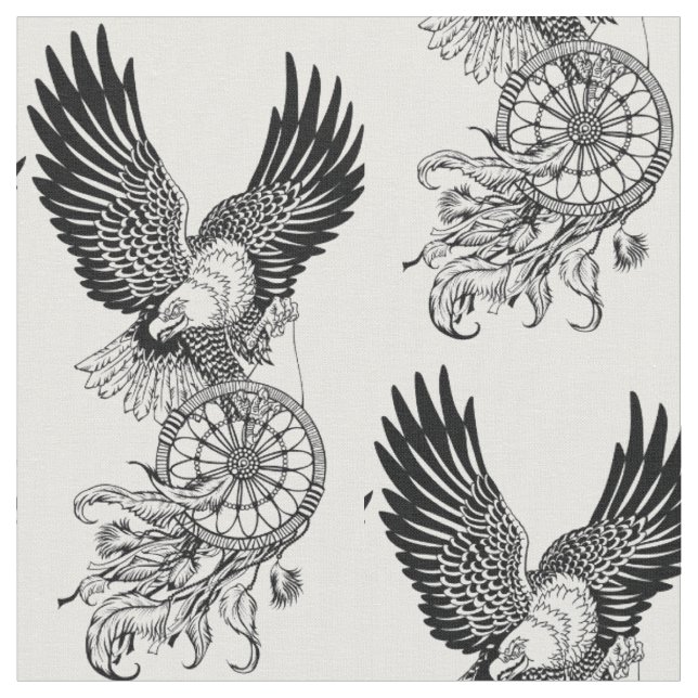 Eagle with American native indians dreamcatcher Fabric (Close Up)