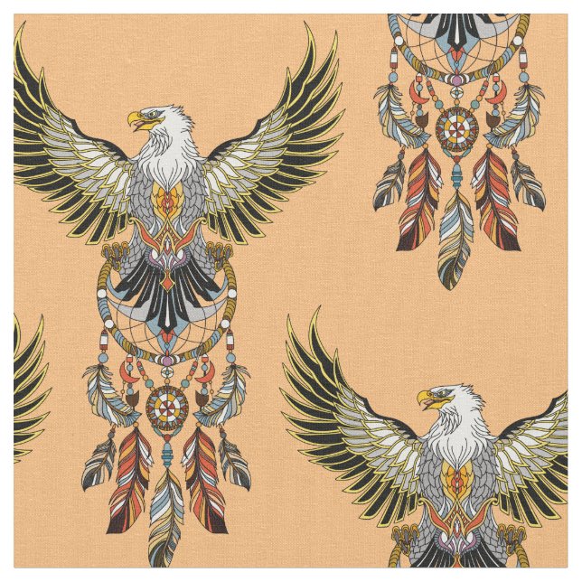Eagle with American native indians dreamcatcher Fabric (Close Up)