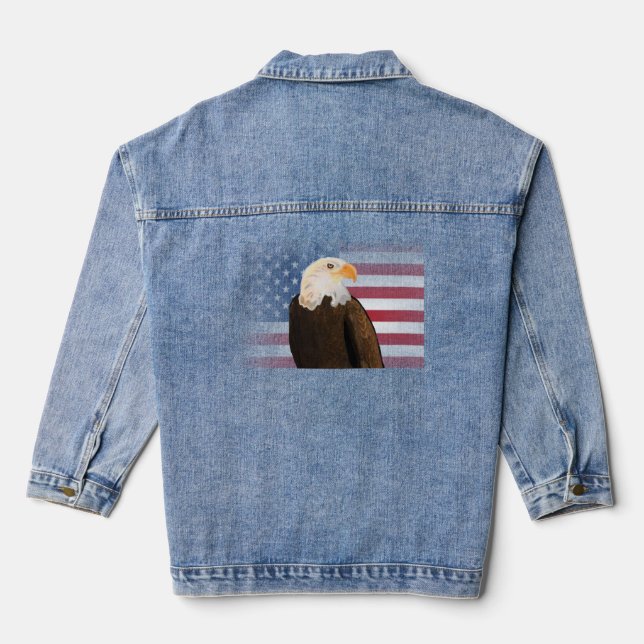 Eagle with Faded American Flag Denim Jacket (Back)