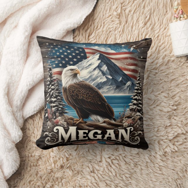 Eagle With Mountain and American Flag Cushion (Blanket)