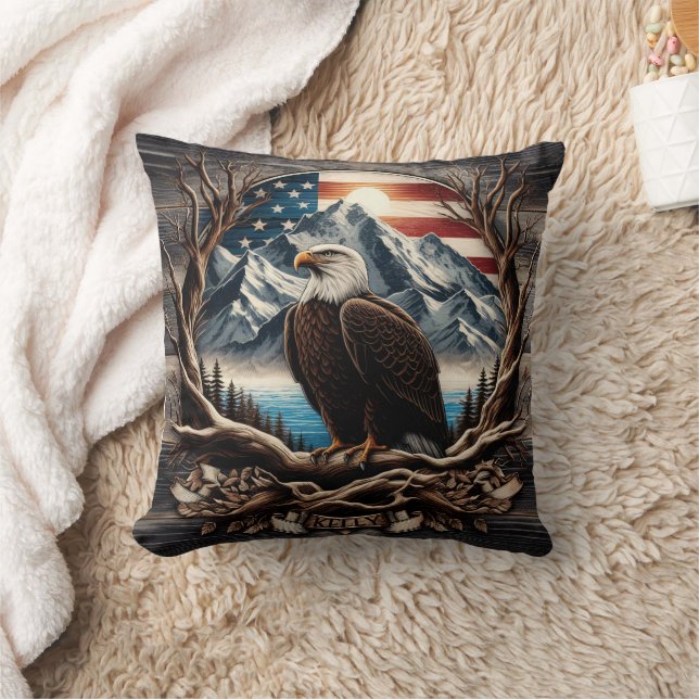 Eagle With Mountains and Flag Cushion (Blanket)