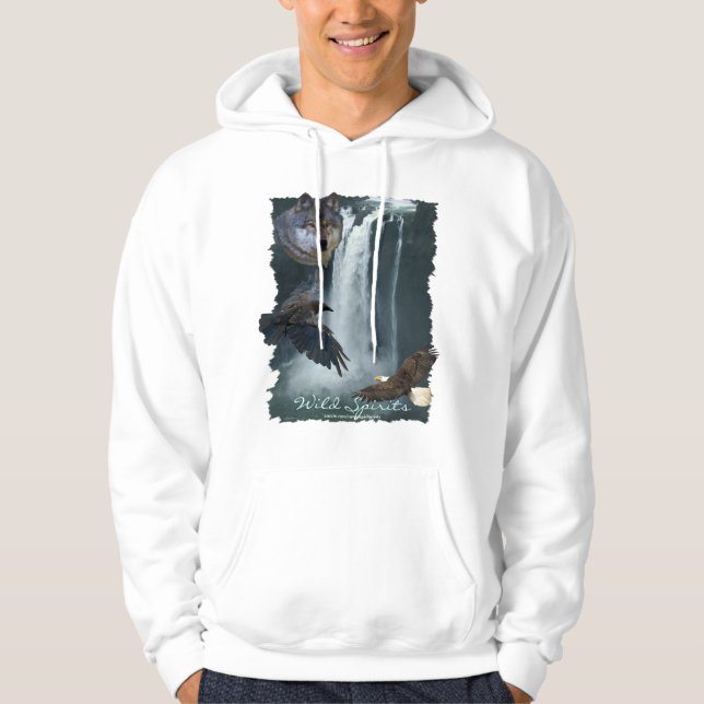 Eagle, Wolf, Raven & Falls Nature Scene Hoodie (Front)