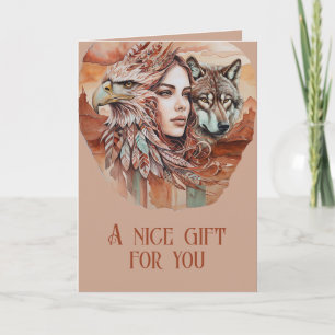 Eagle - Woman - Wolf - watercolor art 1 - Fan Fun Card