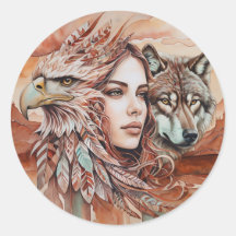 Eagle - Woman - Wolf - watercolor art 1 - Fan Fun