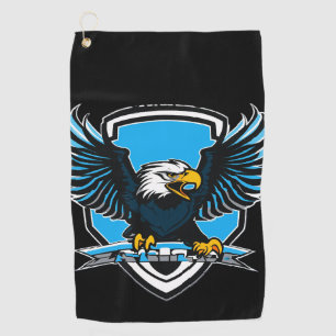 Eagles FC Soccer Club Logo in Light Blue, Black Golf Towel