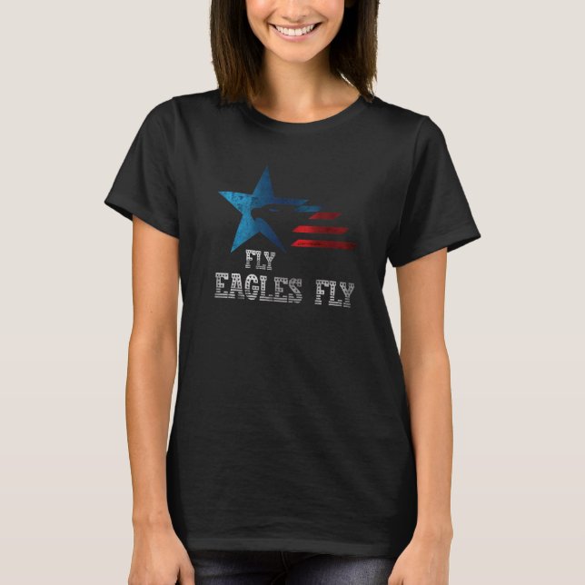 Eagles Fly Usa American Flag Distressed T-Shirt (Front)