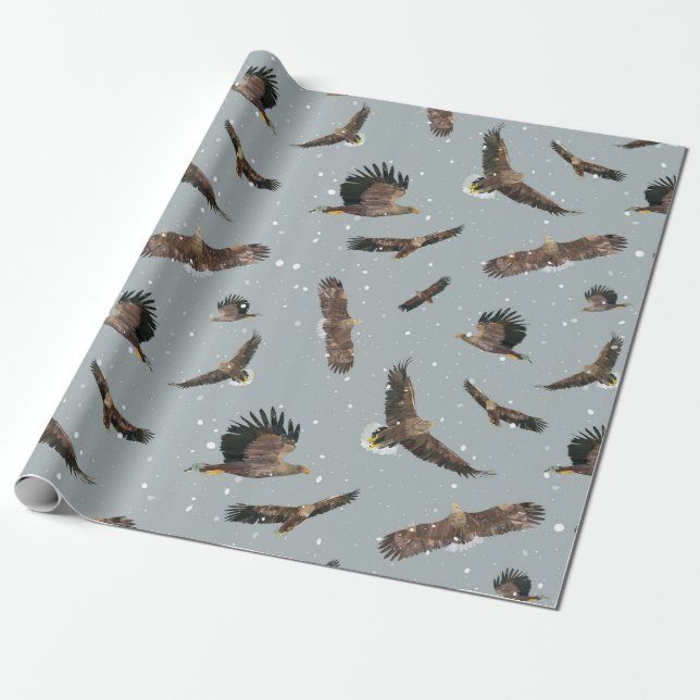 Eagles in Snow Wrapping Paper (Unrolled)