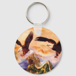 Eagles over the Great wall of China Key Ring