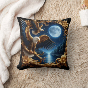 Eagles Perched In Moonlit Forest Cushion