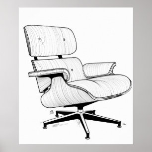 Eames Chair mid century modern minimalist line art Poster