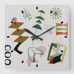 Eames-Era Retro Atomic Inspired Square Wall Clock