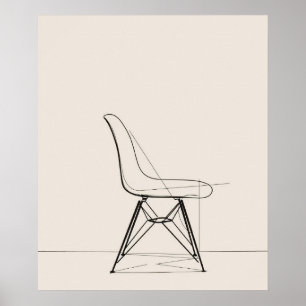 Eames Mid century modern minimalist black line art Poster
