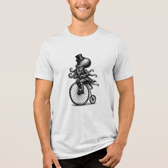 eampunk Victorian Octopus Riding Penny Farthing Bi Tri-Blend Shirt (Front)