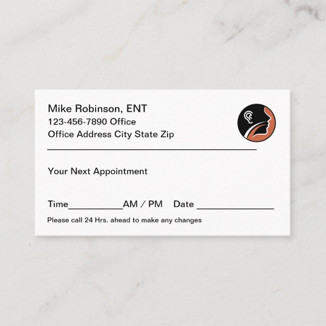 Ear Nose Throat Otolaryngologist  Appointment Card (Front)