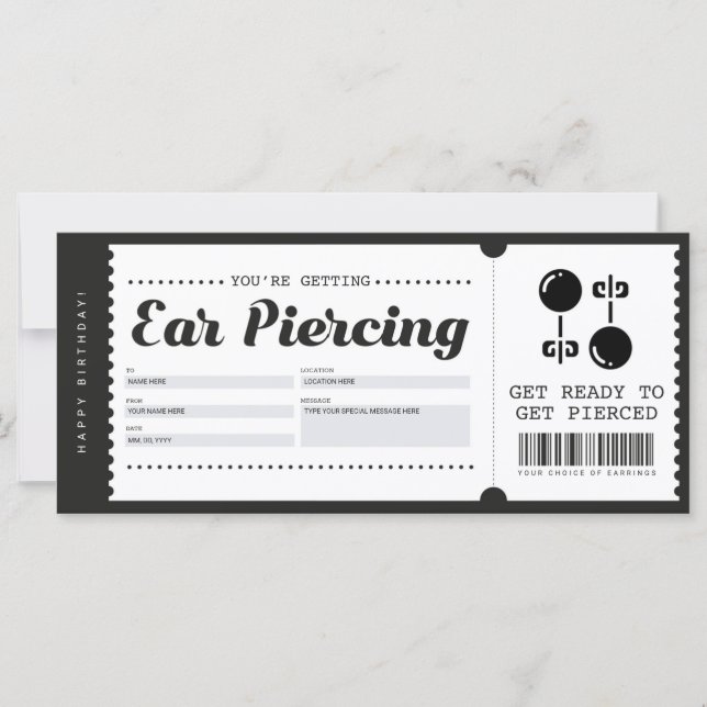 Ear Piercing Gift Voucher Certificate (Front)
