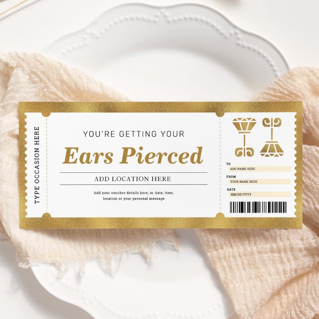 Ear Piercing Gold Gift Certificate Voucher Invitation (Creator Uploaded)