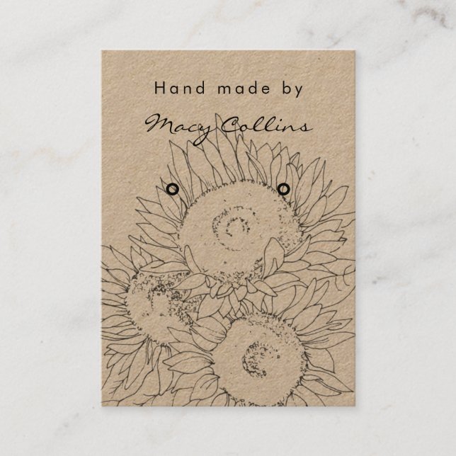 ear ring jewellery display card rustic sunflower (Front)