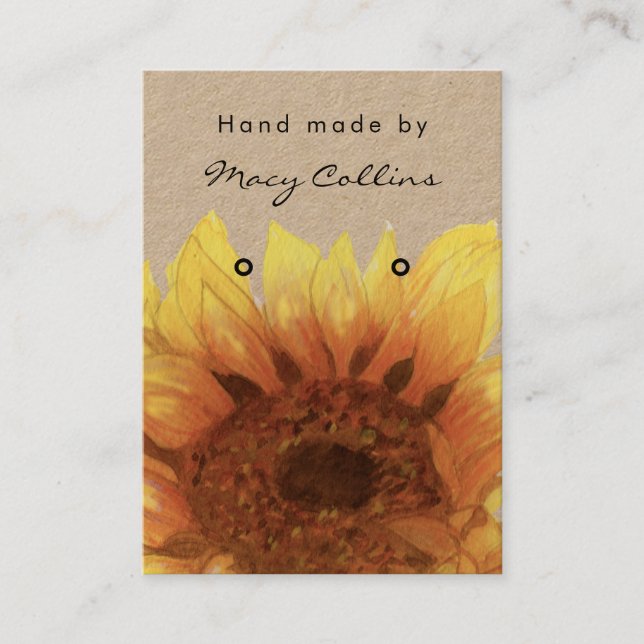 ear ring jewellery display card rustic sunflower (Front)