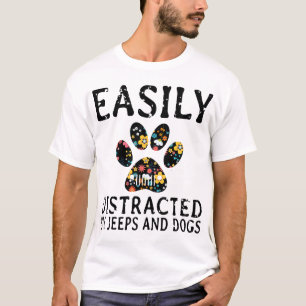 earily distracted by jeep and dogs t-shirts