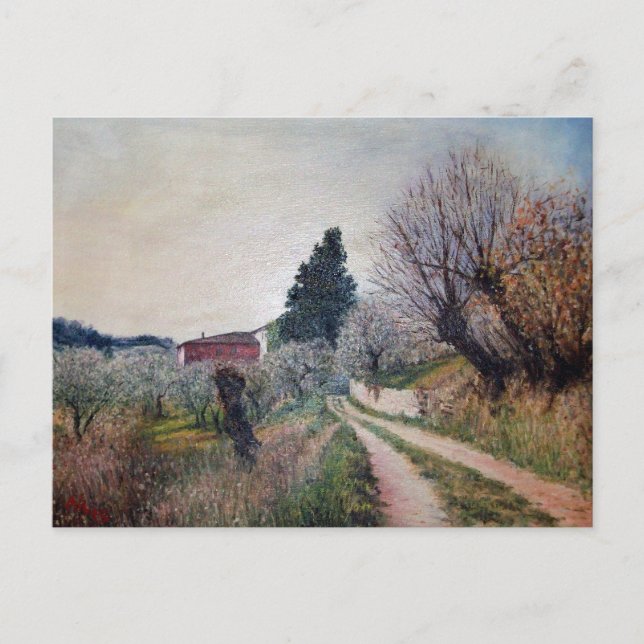 EARLIEST SPRING IN VERNALESE / Tuscany Landscape Postcard (Front)