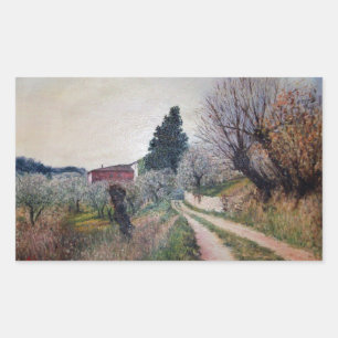EARLIEST SPRING IN VERNALESE / Tuscany Landscape Rectangular Sticker