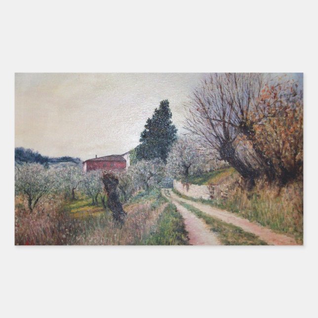 EARLIEST SPRING IN VERNALESE / Tuscany Landscape Rectangular Sticker (Front)