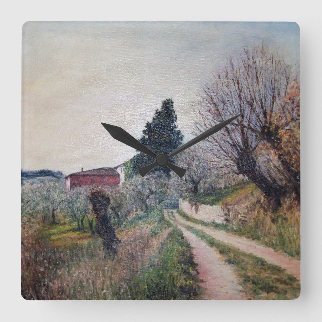 EARLIEST SPRING IN VERNALESE / Tuscany Landscape Square Wall Clock (Front)