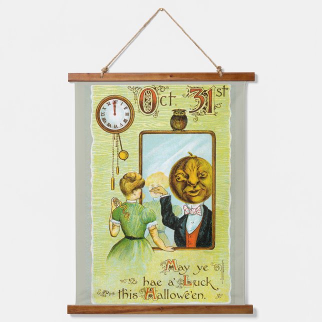 Early 1900s Vintage Halloween Greetings Hanging Tapestry (Front)