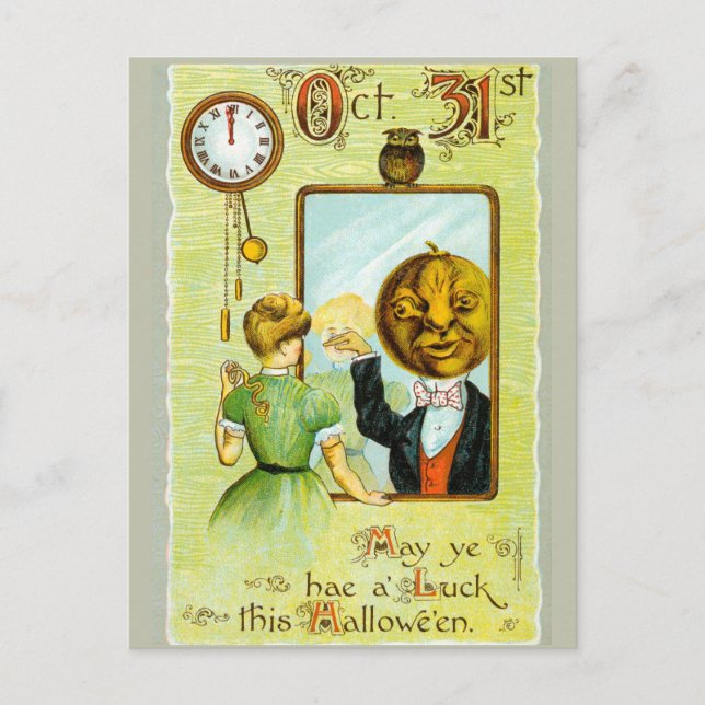 Early 1900s Vintage Halloween Greetings Holiday Postcard (Front)