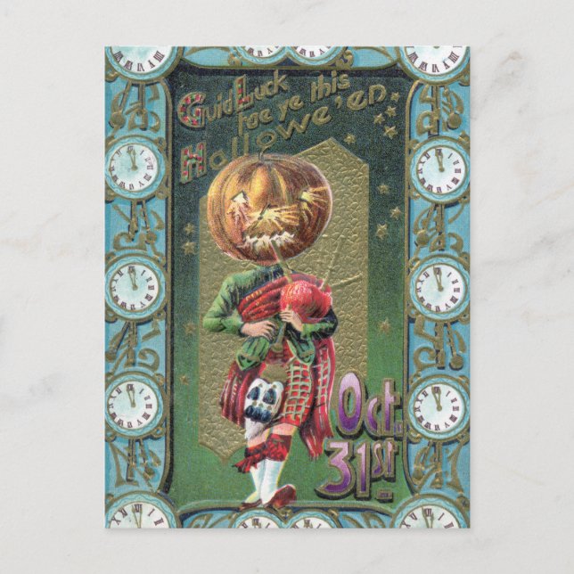 Early 1900s Vintage Halloween Greetings Holiday Postcard (Front)