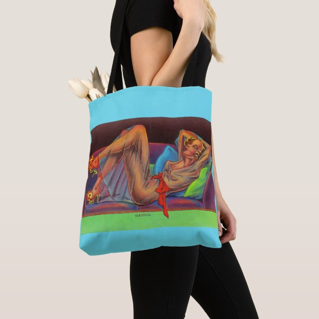 early 1940s Beautiful pin-up girl print Tote Bag (Close Up)