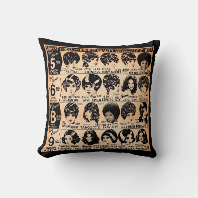  early 1970s wig advertisement print cushion (Front)