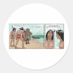 Early American Settlers Offbeat Cartoon Gifts Classic Round Sticker