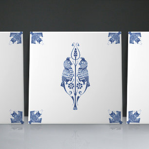 Early Art Nouveau Dutch Delft Blue Creatures Ceramic Tile