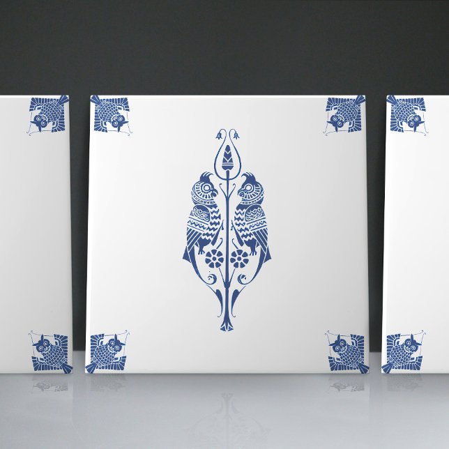 Early Art Nouveau Dutch Delft Blue Creatures Ceramic Tile (Creator Uploaded)